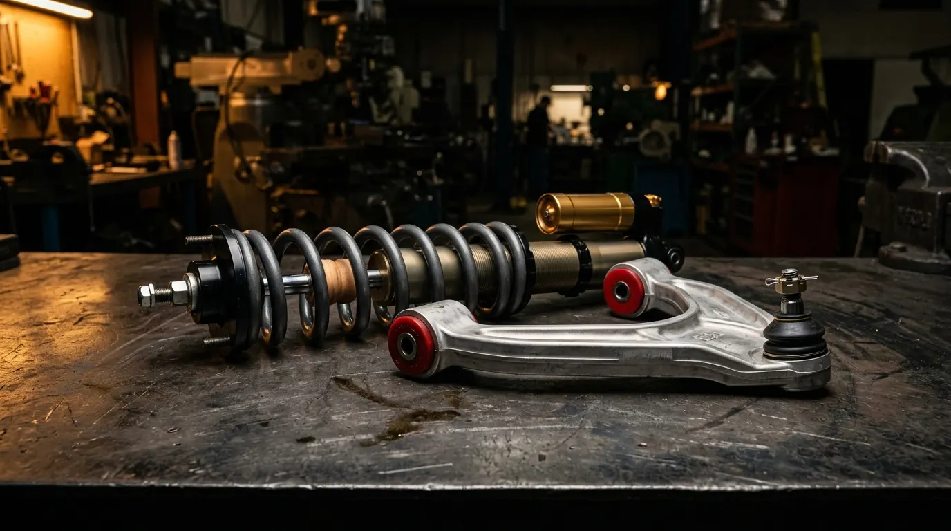 Conjunto de suspensão com amortecedor coilover, mola e bandeja forjada